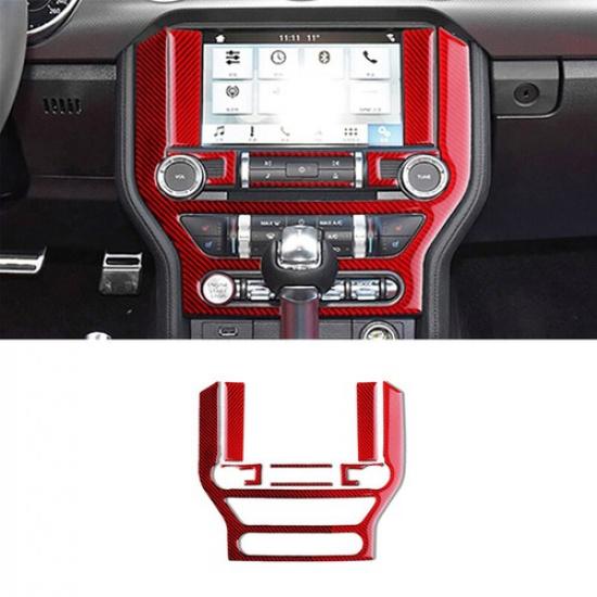 6pcs Red Carbon Fiber Car Front Center Screen Panel Cover For Mustang 2015-