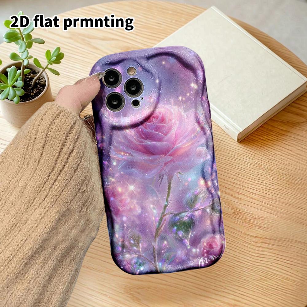 Phone Case: 2D Flat Design Fits iPhone 18 17 16 15 14 13 Pro, Couple Style, Pink-purple Rose, Christmas and Halloween Gift