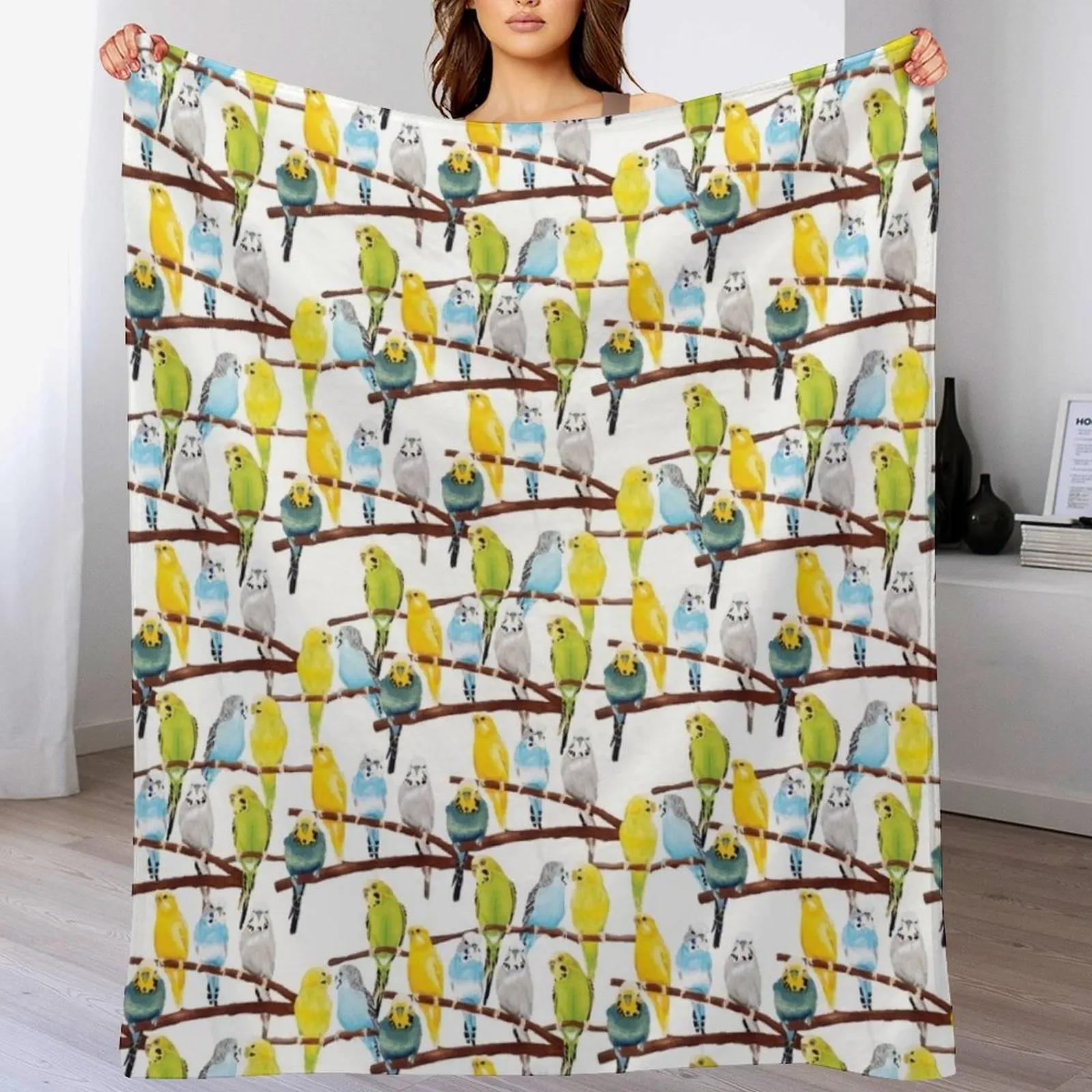 Budgie pattern watercolour Throw Blanket Warm Comfortable Blanket for Office Napping 102x76cm(40x30in)