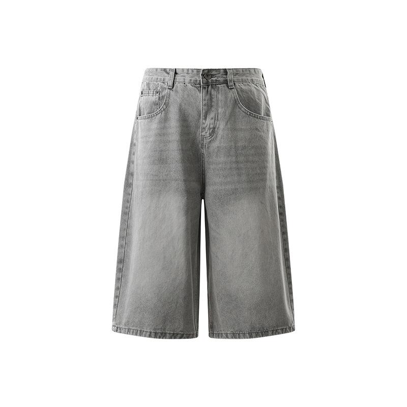 Men's Vintage Washed Cropped Jeans  Loose Wide Leg Casual Denim Pants Unisex