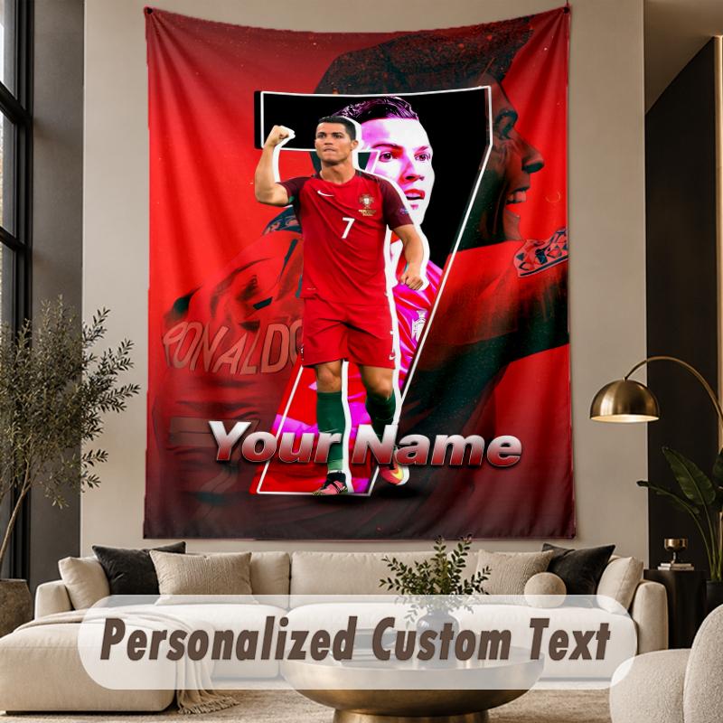 Custom Text Tapestry Cristiano Ronaldo Print Wall Tapestry Indoor Living Room Wall Decor