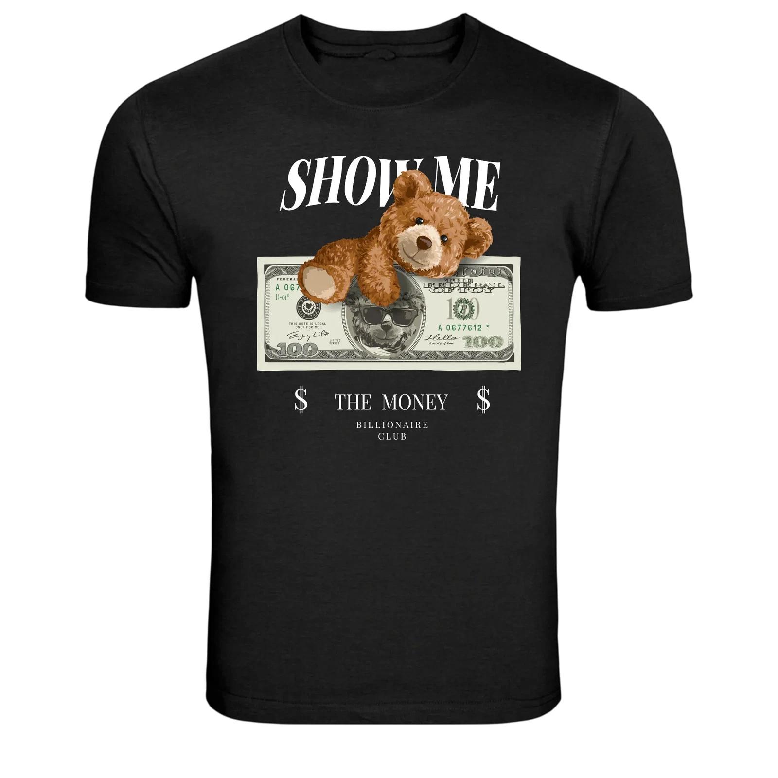 Show Me The Money Teddy Bear Cash Graphic T-Shirt 4XL
