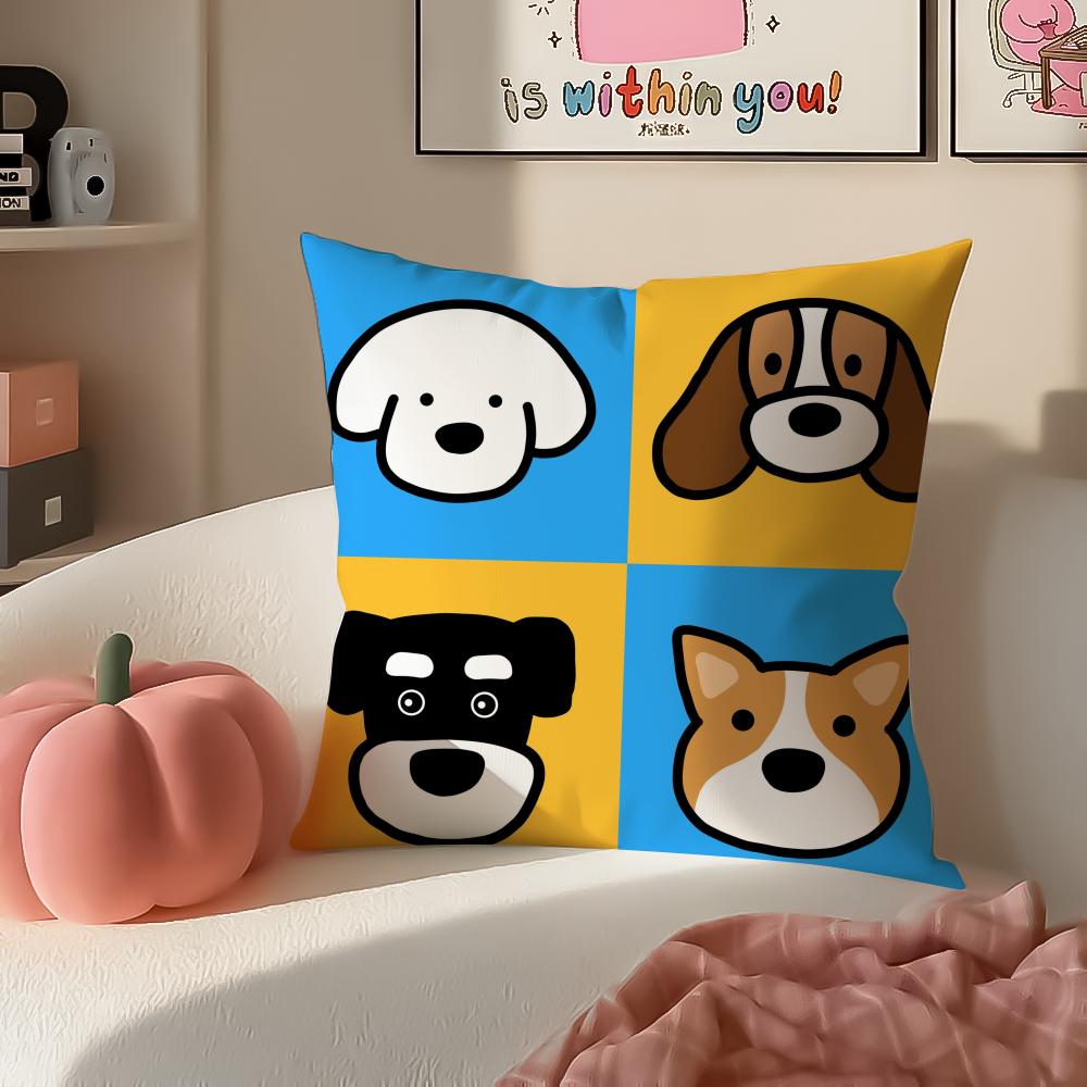 Cartoon Simple Lines Dog Art Cushion Cover Pillowcase Short Plush Invisible zipper Room Sofa Cushion Cover