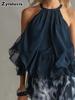 Summer New Sleeveless Vest Top & Printed Wide Leg Pants Chiffon Set