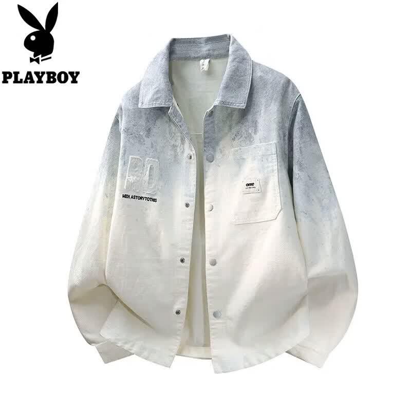 PLAYBOY Men's American Retro Tie-Dye Denim Jacket