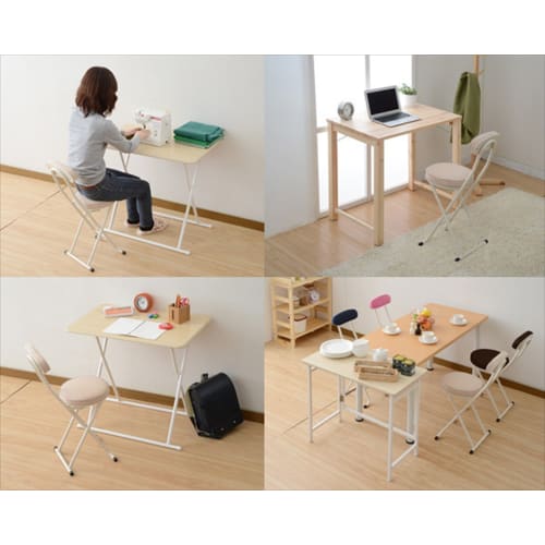 YAMAZEN Folding Pipe Chair, 33cm Wide x 45cm Deep x 78cm High, Slim, Thick Cushion/Round, Fully Assembled, Beige, YZX-45F(BE)