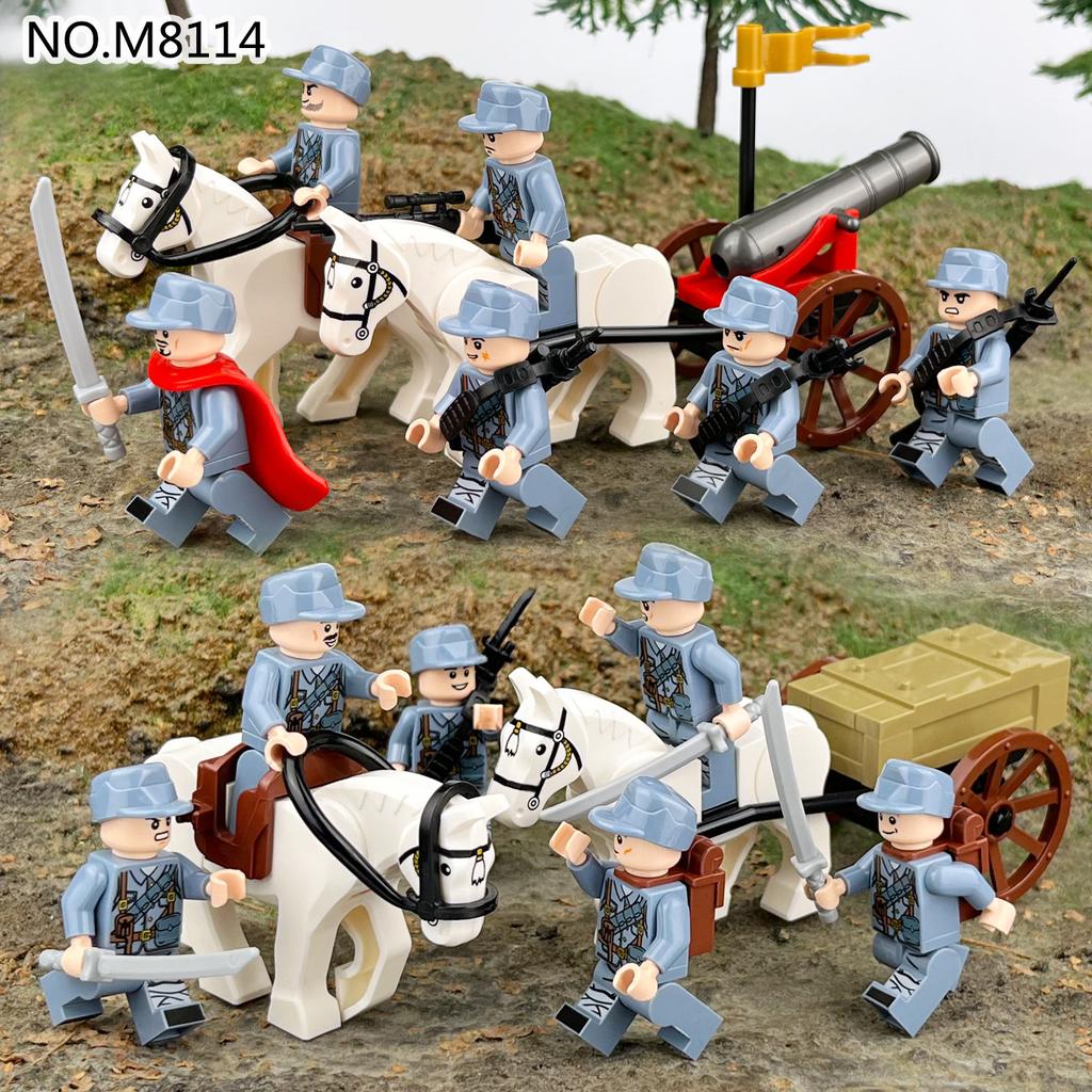 Eighth Route Army Assembly Number M8181 Children Assemble Small Particles Building Block Toy Carriage Sandbag Machine Gun