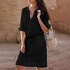 Plus Size Women Long Sleeve Shift Dress With Elegant V Neck Design For Casual Outings