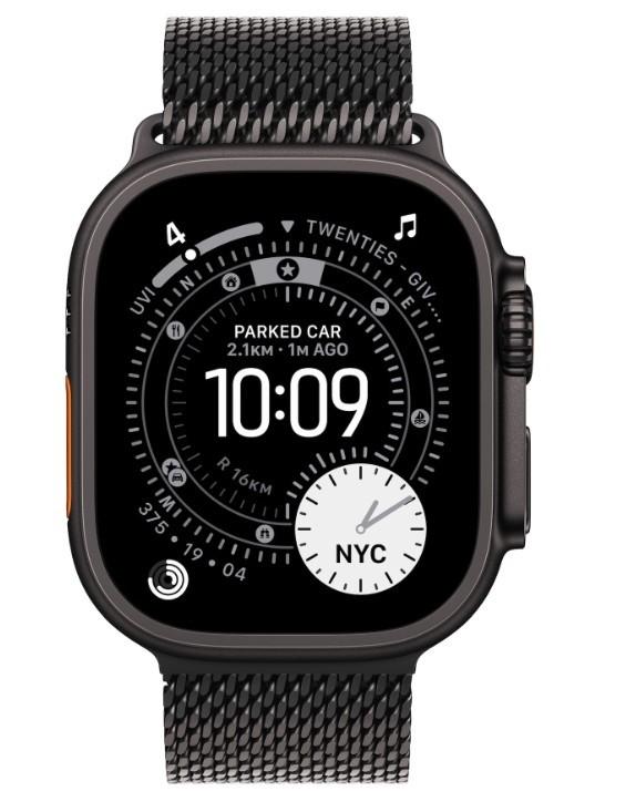 שעון אולטרה 3 GPS + סלולרי 49 מ"מ מארז טיטניום שחור עם רצועת מילאנו מטיטניום שחור - בינוני