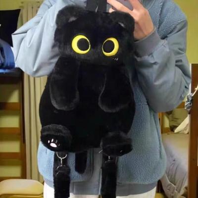 Kawaii Plush Cute Soft Cat Black Backpack Woman New Harajuku Aesthetic Animal Mini Backpacks Hot Girls School Shoulder Bags Y2k