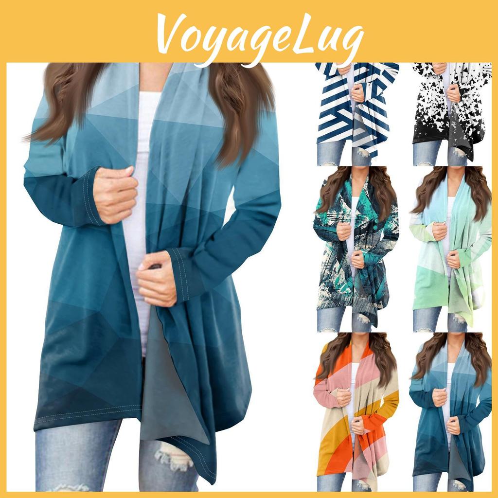 Womens Midlength Printed Casual Fashion Cardigan Jacket