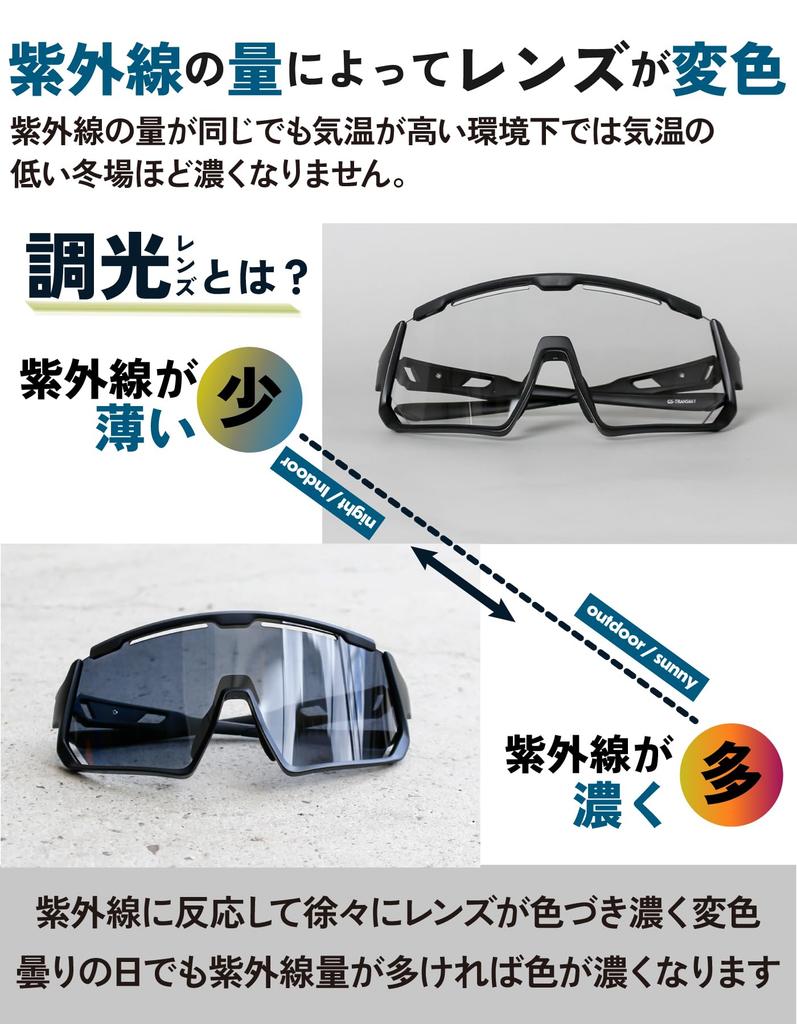 Photochromic Sunglasses for Road Clear Gray with Inner Large UV Impact Prescription Lens Breathable [Gorix] Cycling, Bikes, Lenses, Tint, UV400, Men's