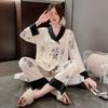 [White Tea Qinghuan] 11-year-old New Printed Pajamas for Women's Spring and Autumn Long-sleeved Double-breasted Ice and Snow Silk Loungewear for Women