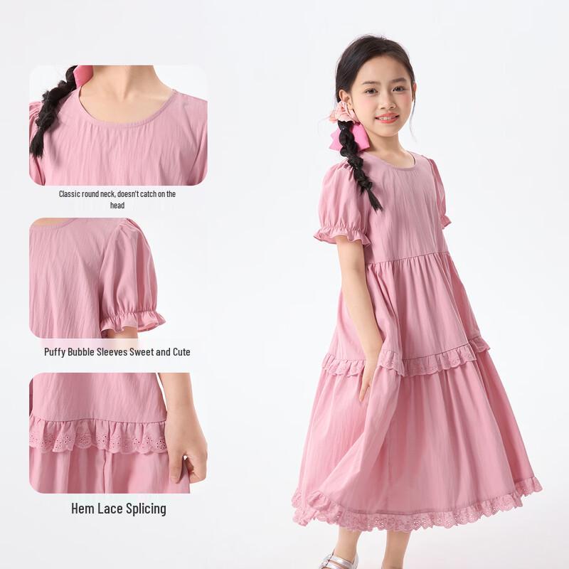 Little Yin Man Sommerkleid für Mädchen mit Puppenkragen und Puffärmeln, A-Linie