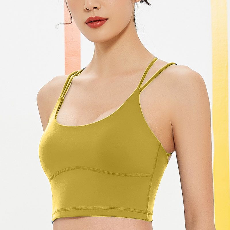 

2024 European and American Outer Wear Yoga Clothes Cross Beauty Back Bra Top Red Sports Vest Shockproof Underwear Workout Clothes Leaves yellow L
