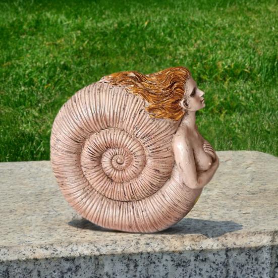 Retro Conch Girl Figurine Sea Snail Women Statue Sculpture Indoor