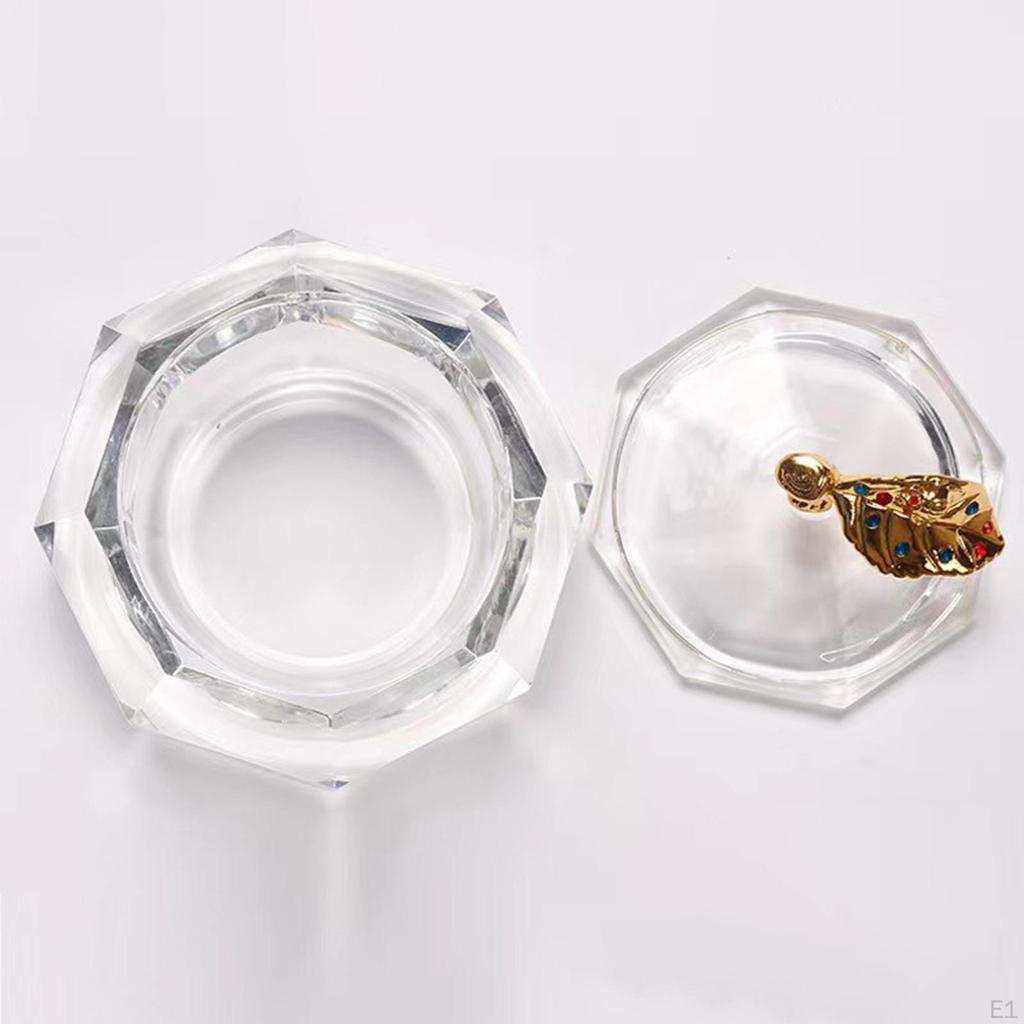 Nail Art Acrylic Liquid Dish Bowl Tools with Lid, Glitter Pigment Holder Glass Crystal Cup for