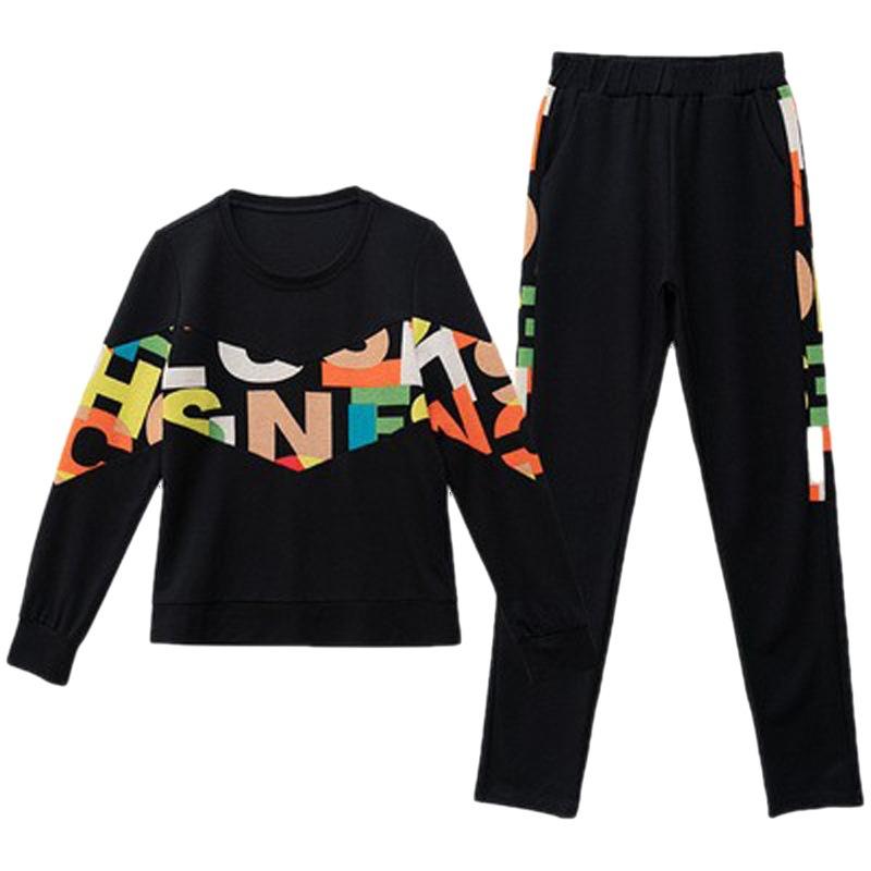 Fashionable Casual Spring and Autumn Korean Style Loose Summer Sweatshirt Two-piece Sportswear Suit for Women