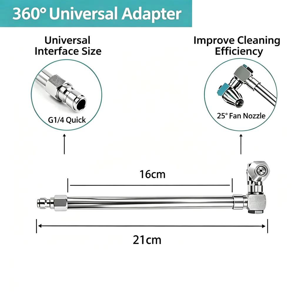 High Pressure Car Wash Gun with 1/4 Quick Plug, Rotating Spray Nozzle Extension Pole for Car Air Conditioner Coil Cleaning