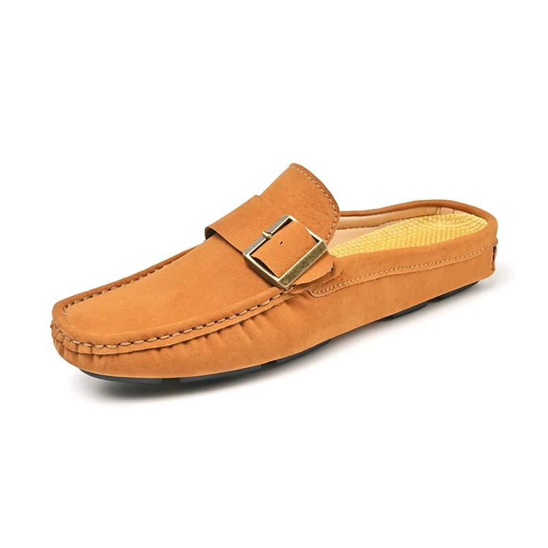 Fashion None Slip Men's Muller Shoes Suede Leather Half Shoes New Handmade Loafer Business Wedding Slippers Formal Casual Male Half Drag