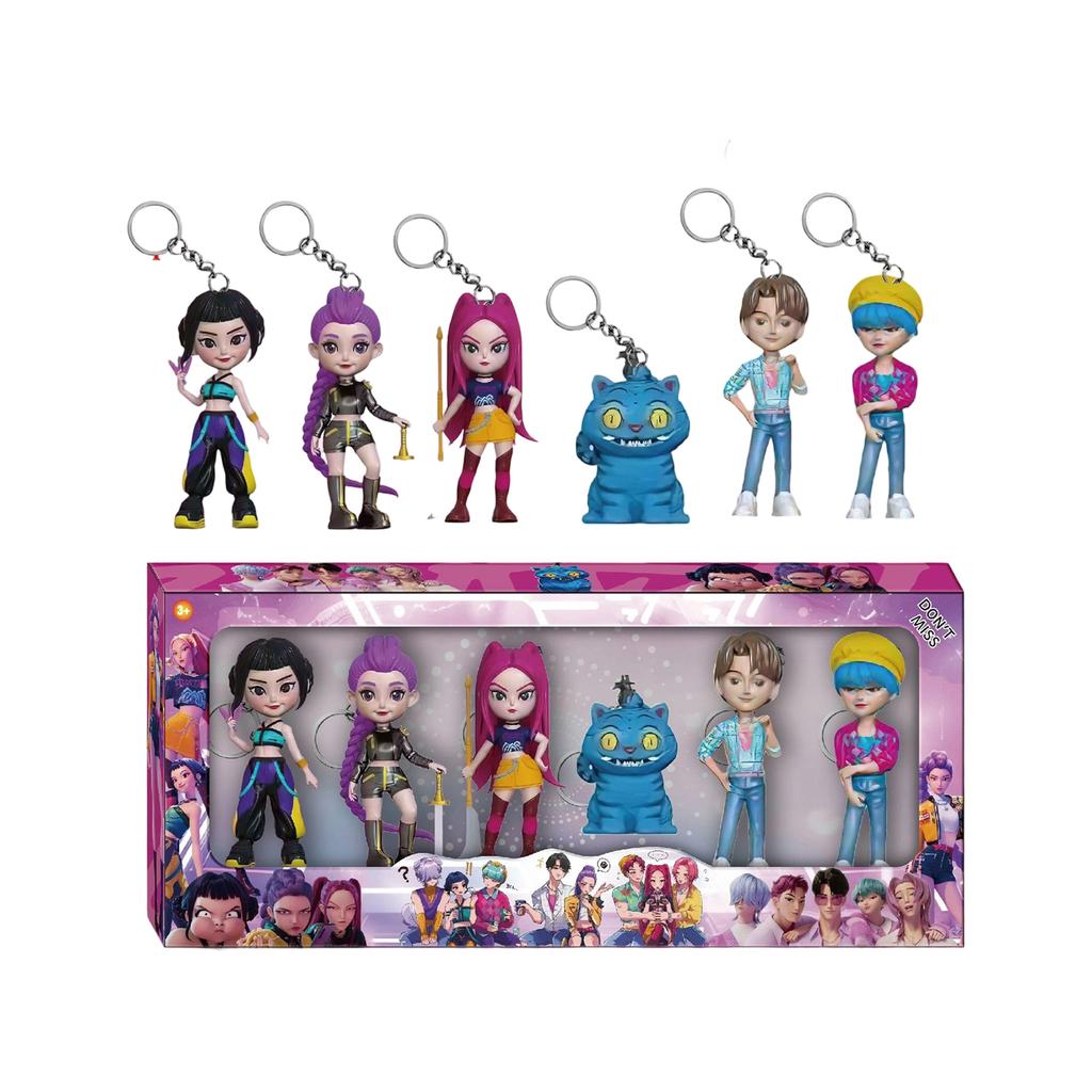 6-piece --Group Figure With Keychain, Windowed Gift Box Packaging