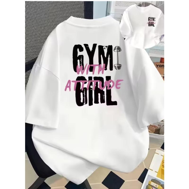 

Unisex WomenS Gym with Attitude Graphic Tee Black Casual Knit TShirt with Pink White Letter Print Short Sleeve Round Neck 2026 4XL