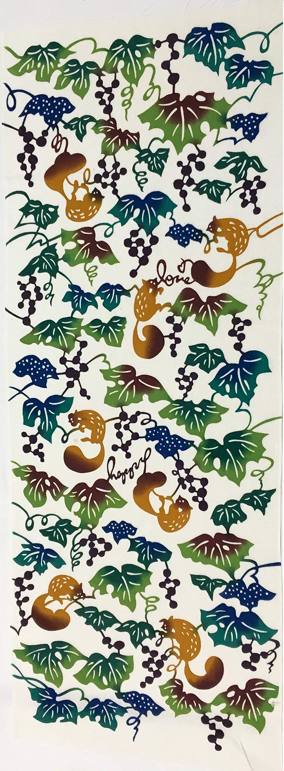 

Yagisei Chū-sen Tenugui (Dyed Hand Towel) Bingata Artist Series Grapes and Squirrel Okinawa Colorful Made in Japan