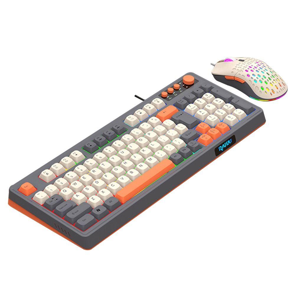 Backlight Keyboard Mouse Set 98 Key Layout Wired Keyboard New RAIKU T98 Keyboard  Office
