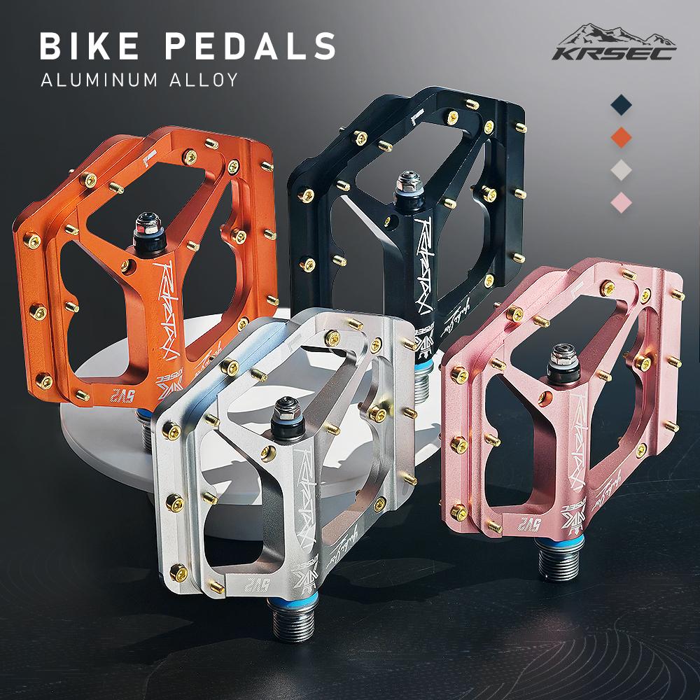 KRSEC Mountain Bike DU Bearing Pedals, Road Bike CNC Aluminum Alloy Pedals with Pins, Sealed Bearings