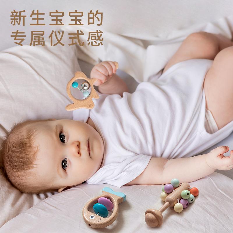 Wooden Children's Toy Baby Color Hand Bell Five-piece Bed Bell Music Early Education To Appease Baby Musical Instruments