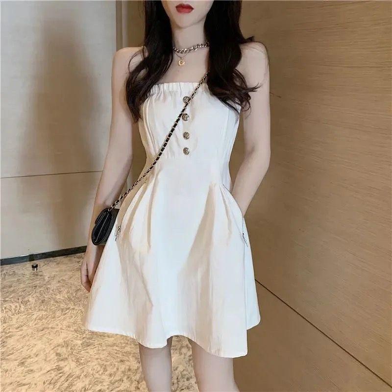 2026 Summer Style: Sweet & Sexy One-Shoulder Strappy Dress with Waist-Cinching Fit for Indoor & Outdoor Wear M 40-50 kg