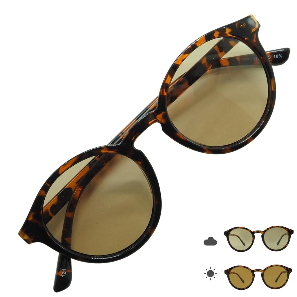 11254HC Polarized Photochromic Sunglasses for UV Darkening Cell [OTC.web] Men, Round, Boston, Stylish, Cool, Protection, (C-Yellow DM/BR Photochromic)