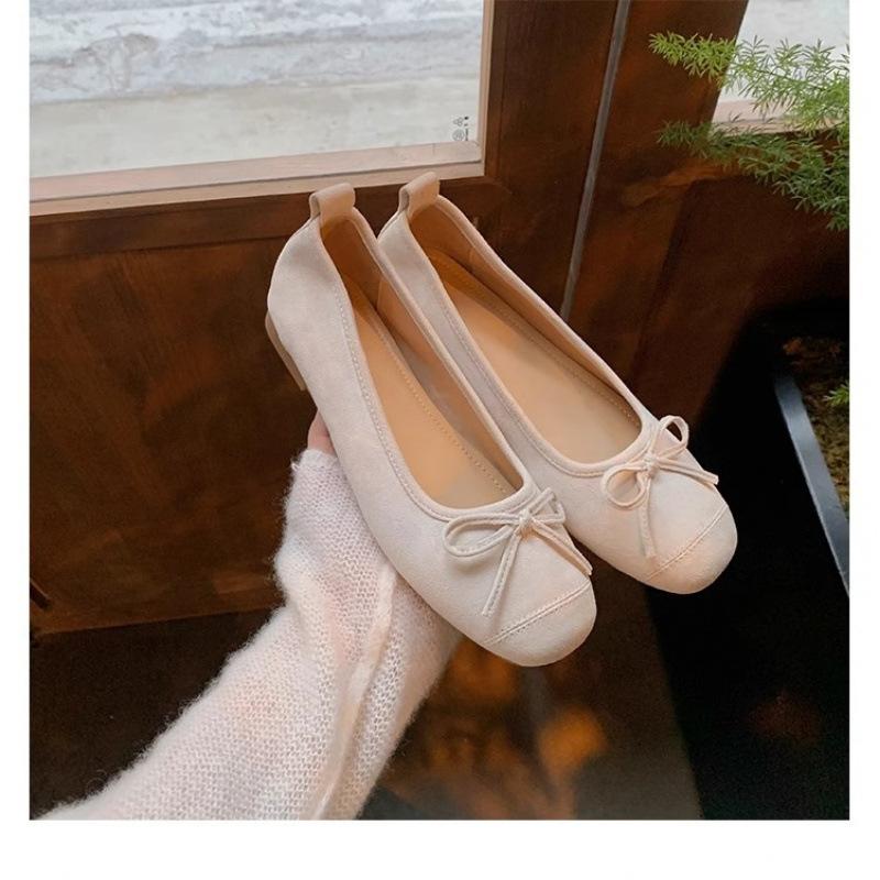 Shoes Small round head ballet style bow soft surface shallow mouth flat sole shoes women
