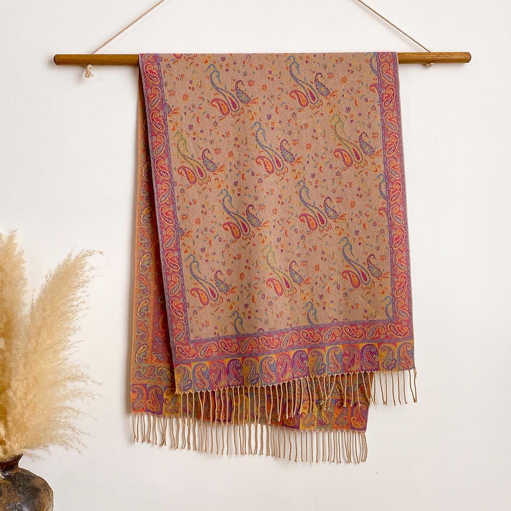 Scarf Autumn And Winter Thickened Scarf Ethnic Style Colored Tassel Travel With Cashew Flower