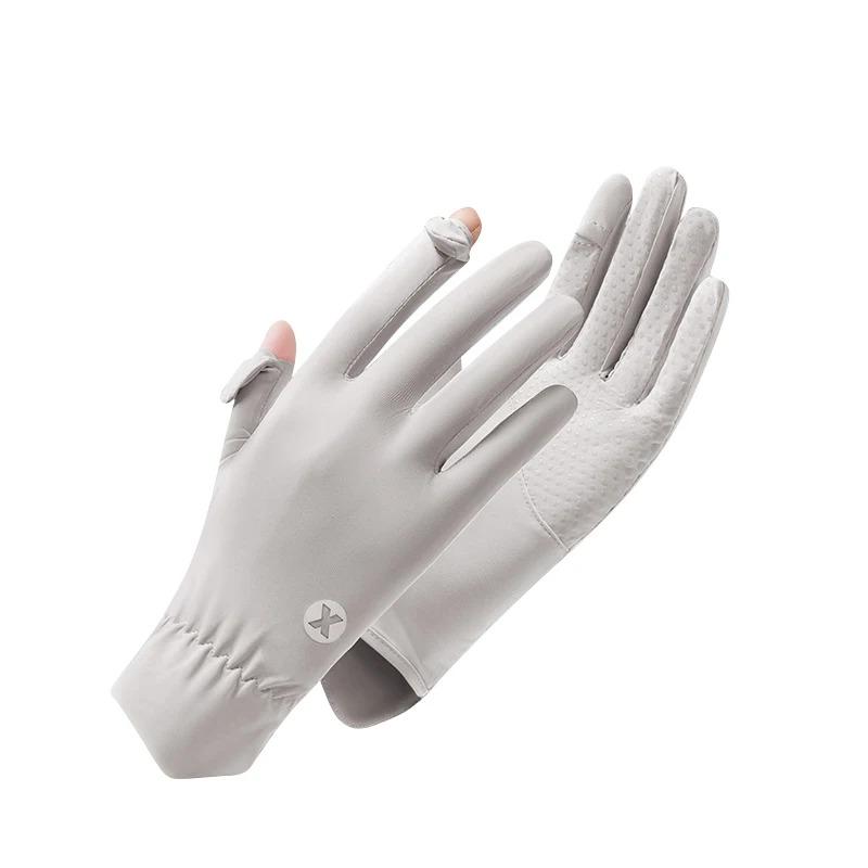 

Летние солнцезащитные перчатки женские тонкие ледяные шелковые перчатки с защитой от УФ-лучей модные варежки для езды на велосипеде и бега, перчатки с сенсорным экраном и пальцем росы, противоскользящие перчатки 1 pair серый