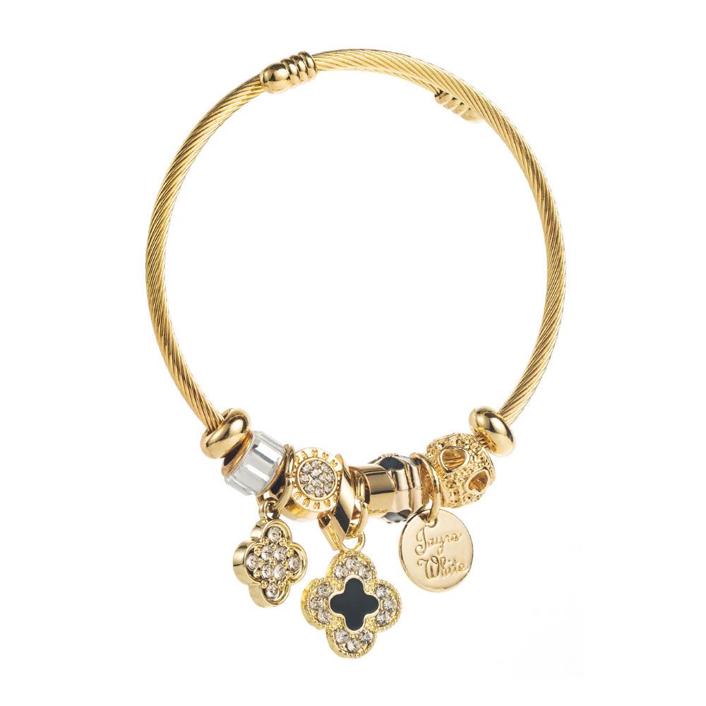 Stainless Steel Bow Heart Geometric Diamond Bracelet - Versatile, Fresh, and Beaded for Women
