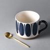 Japanese Ceramic Pattern Coffee Cup with Spoon 450ml Large Capacity Mug Simple Home Office Breakfast Milk Mug Pull Flower Latte