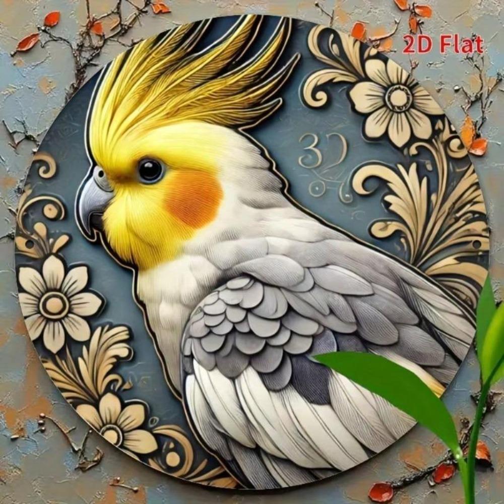 Metal Wall Art Bird Pattern Round Aluminum Sign UV Resistant Scratchproof Home Office Decor