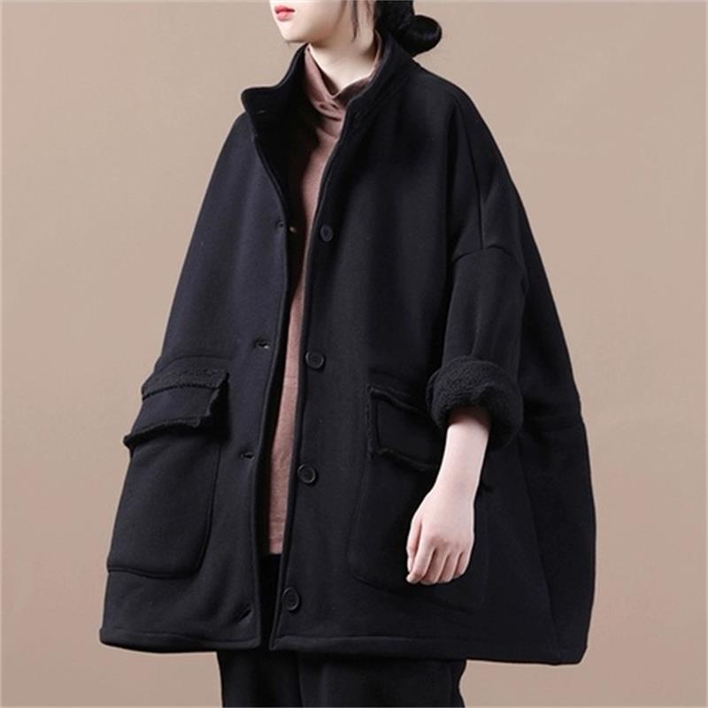 

2025 Autumn/Winter Plus Size Fleece-Lined Women s Hoodie with Stand Collar and Pockets - Trendy Streetwear Outerwear. One Size (95~220 jin) чёрный