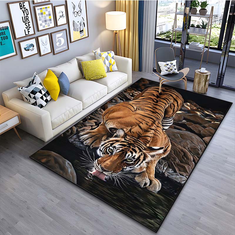Tiger Drinking Water Printed Carpet for Living Room Bedroom Bedside Bathroom Floor Mat Area Rugged Sofa Mat Home Decor