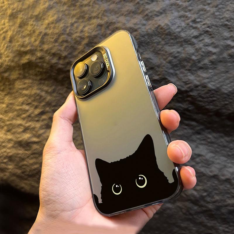 Cute Black Cat Pattern Electroplate IMD Phone Case For  Mi 14 13 12 13T 14T Pro 11 Lite 5G Poco F6 X5 X6 M6 Pro 4G Cover