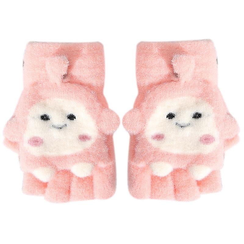 Autumn and Winter New Cute Girl Dumpling Flip Gloves Fresh and Sweet Versatile Thickened Plush Half-finger Gloves