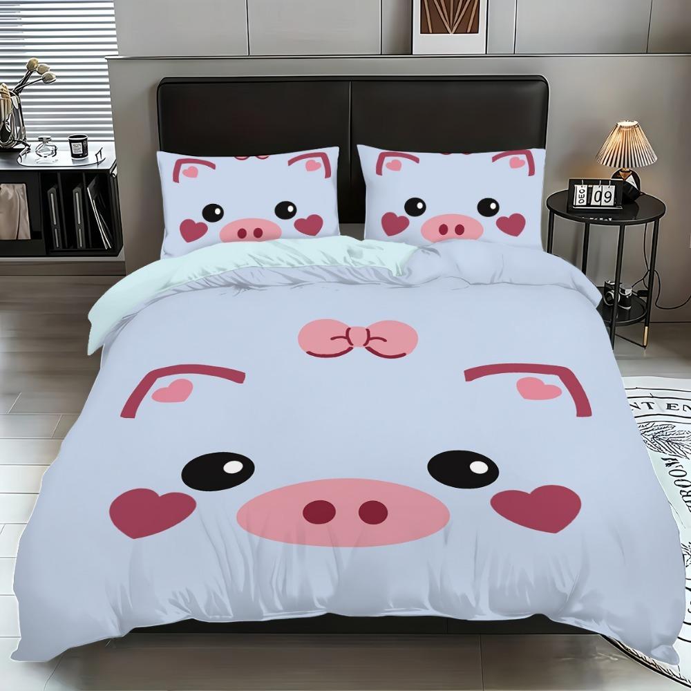 Cartoon Pig Duvet Cover Pillowcase Bedding Set BoyGirl Bedroom Decoration Children-Gift Single Double Large SizeZip Duvet Cover