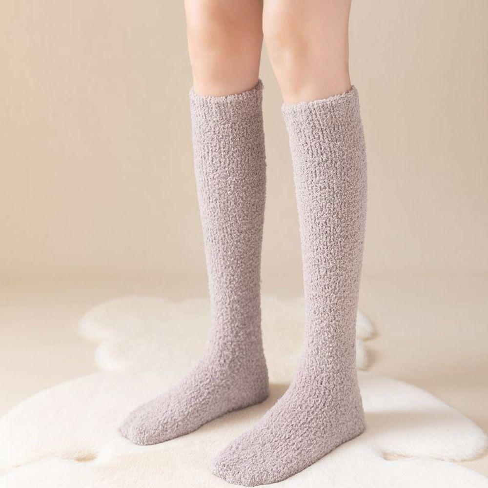 Coral Velvet Long Tube Socks Thick Fabric Warm Winter Socks Preppy Solid Color Stockings For Women