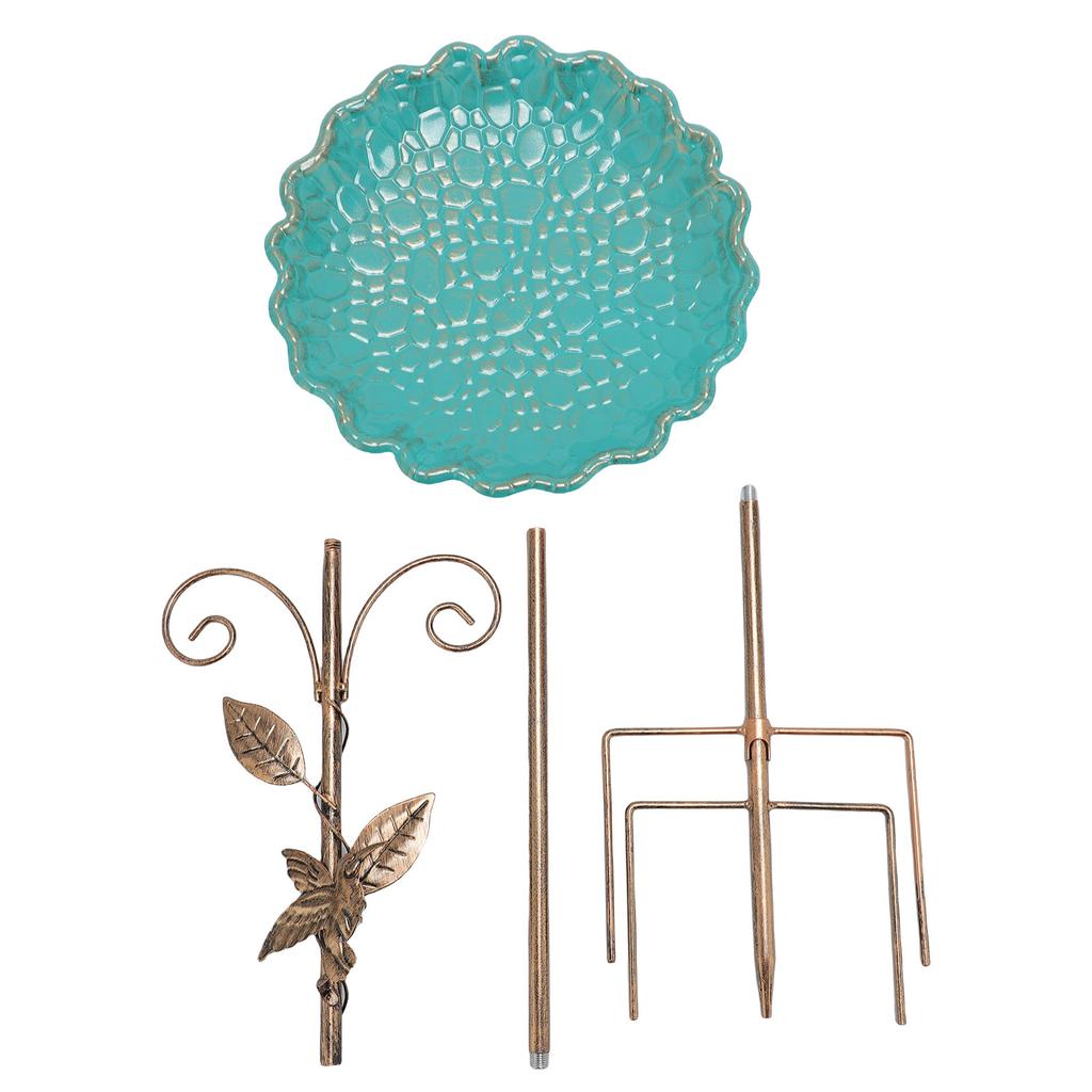 Bird Bath Feeder with Stake Height Adjustable Vintage Metal Cold Proof Standing Birdbath Birdfeeder for Garden Terrace