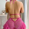 New Sexy Crotchless Rose Sexy Lingerie Women Lace Hollow Bodysuit Teddy Babydoll Dress Deep V Open Bra Porno Set Erotic Pajamas