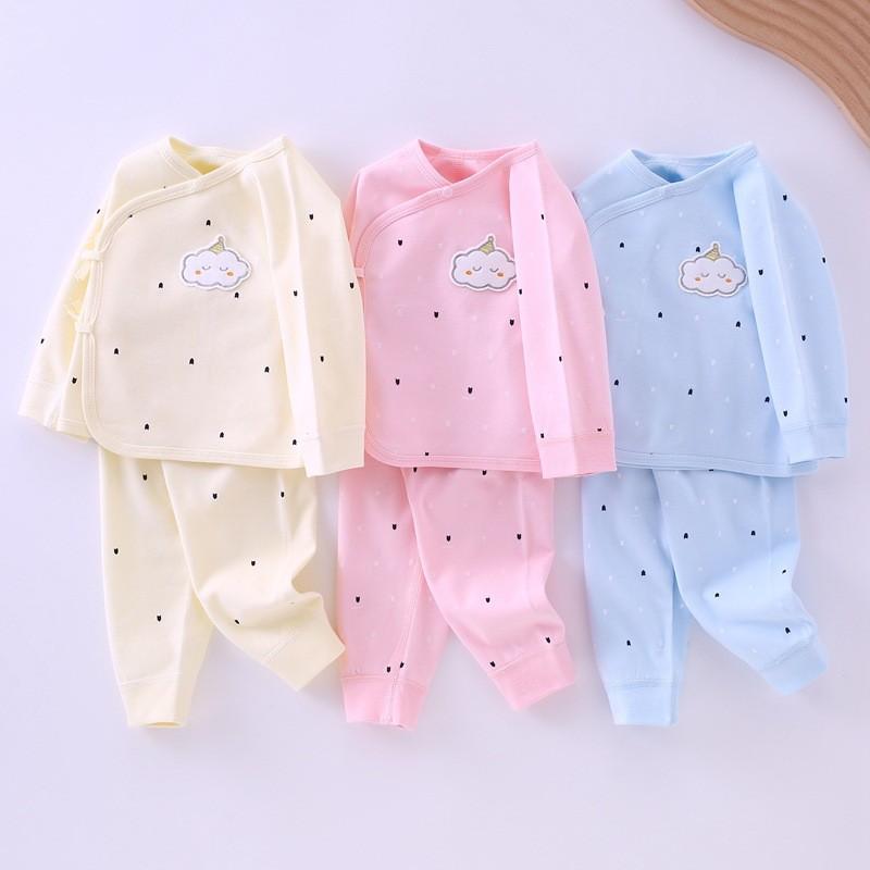 Newborn Baby Cotton Pajama Set With Tie Closure For Infant Sleepwear