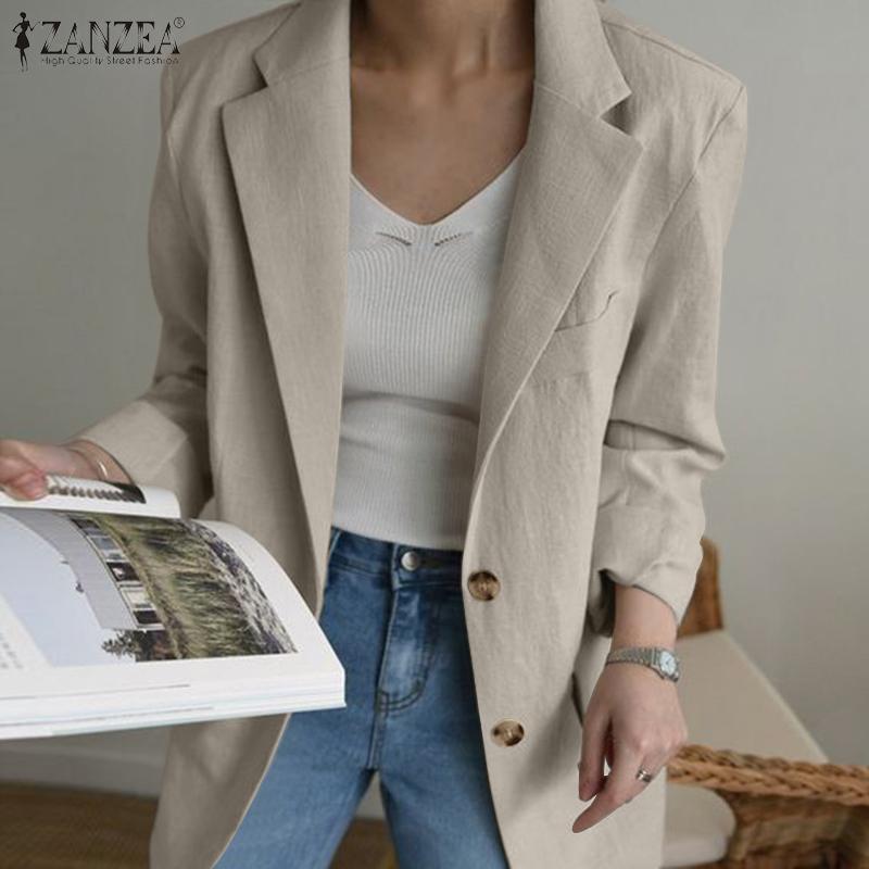 

ZANZEA Женский повседневный хлопковый кардиган с отложным воротником и длинными рукавами, верхняя одежда