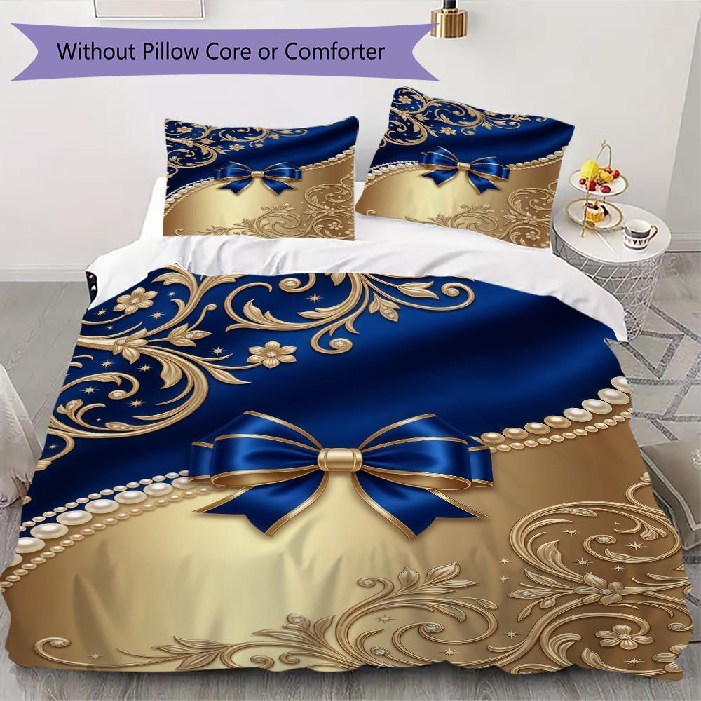 Gorgeous bow Pattern Bedding uilt Set uilt Cover Pillowcase Home Decoration Birthday Gift (1 * duvet cover + 2 * pillowcase without core)