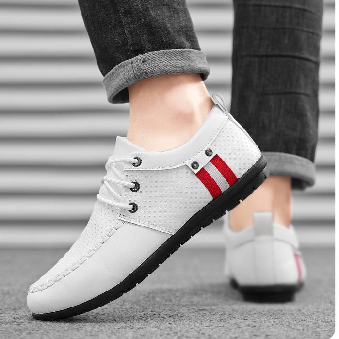 Men's Casual Leather Shoes Trend British Youth Comfortable Casual Loafers Outdoor Men's Plus Size White Flat Shoes